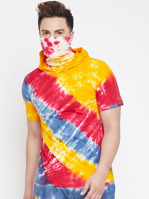 

FUGAZEE Men Multicoloured Dyed Hood T-shirt with Face Cover, Multi