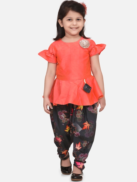 

LilPicks Girls Orange & Black Self Design Top with Dhoti Pants
