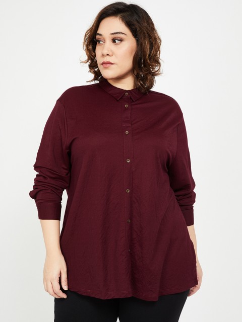 

nexus Plus Size Women Burgundy Solid Top
