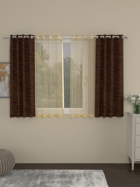 ROSARA HOME Brown & Gold-Toned Set of 4 Window Curtains