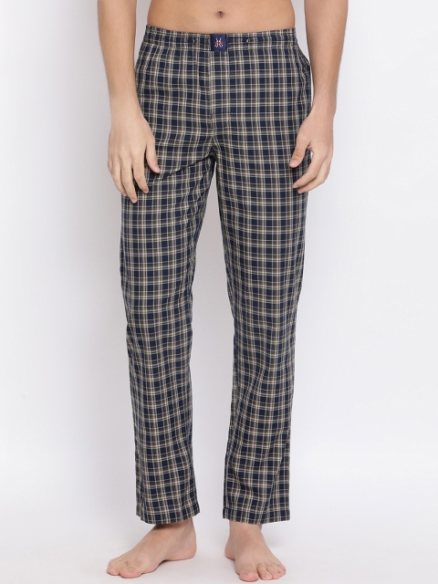 

Crimsoune Club Men Navy Blue & Green Checked Lounge Pants