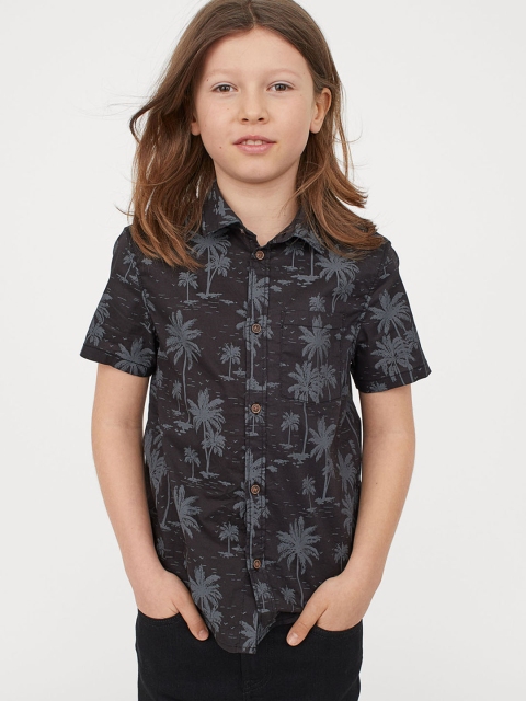 

H&M Boys Black & Grey Short-Sleeved Cotton Shirt