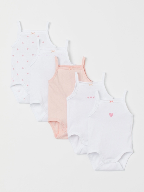 

H&M Kids White & Pink Solid 5-Pack Sleeveless Bodysuits