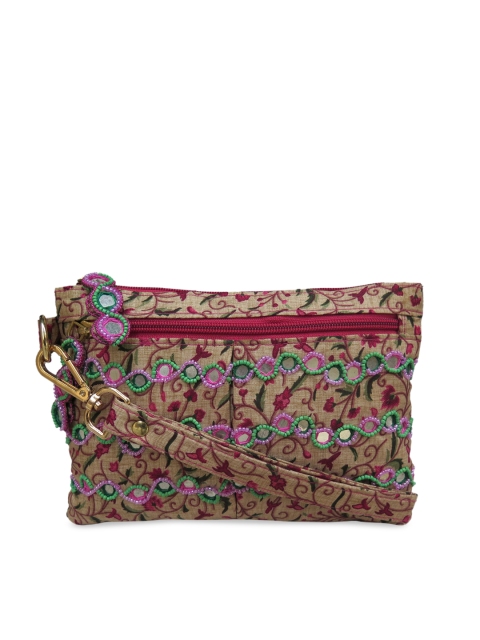 

Spice Art Beige & Maroon Embroidered Silk Clutch