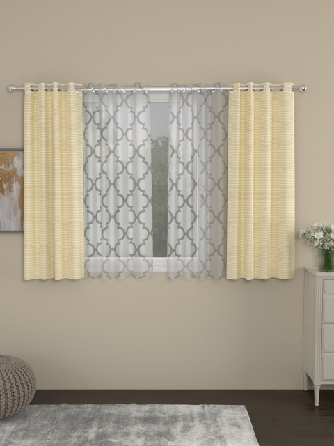 

ROSARA HOME Cream-Coloured & White Set of 4 Window Curtains