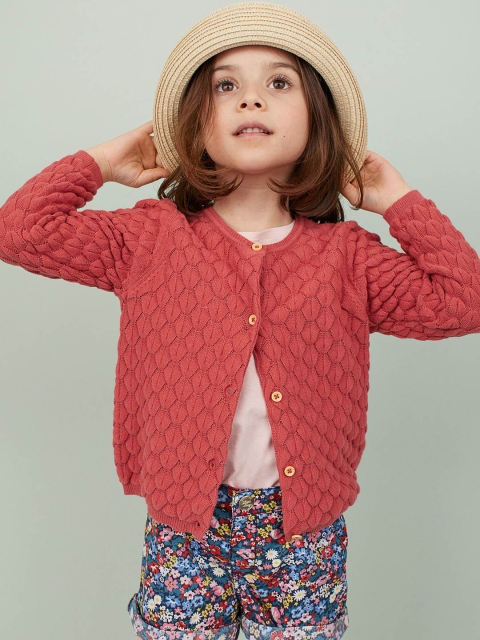 

H&M Girls Red Textured-Knit Cardigan