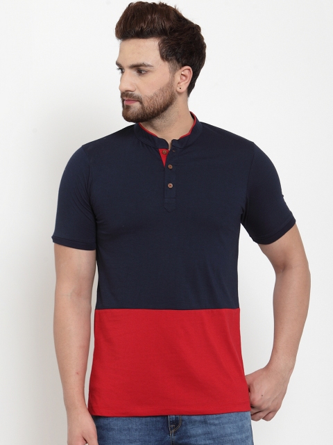 

Kalt Men Red & Navy Blue Colourblocked T-shirt