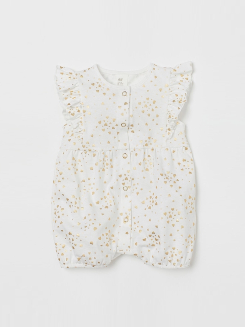 

H&M Girls White Printed Frill-Trimmed Romper Suit