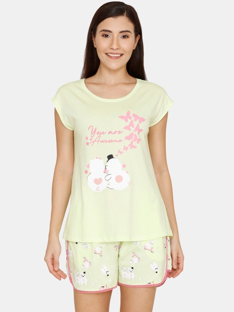 

Zivame Women Yellow Printed Night suit