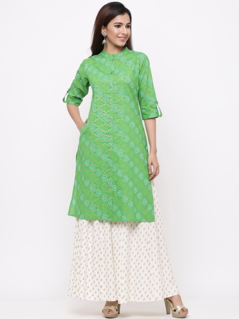 

Juniper Women Green & White Printed Straight Kurta