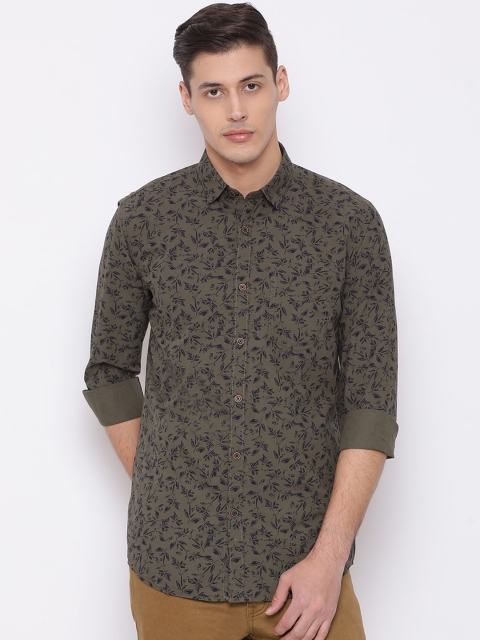 

Richlook Men Olive Green Slim Fit Printed Casual Shirt