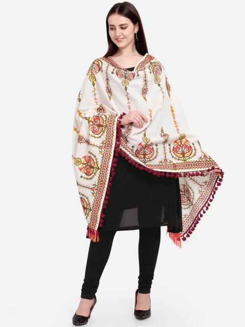 

Mesmora Women Off-White & Green Embroidered Stole