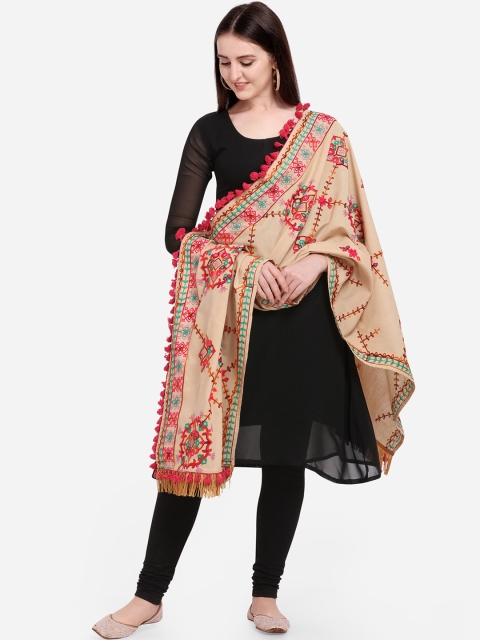 

Mesmora Women Beige & Red Embroidered Stole