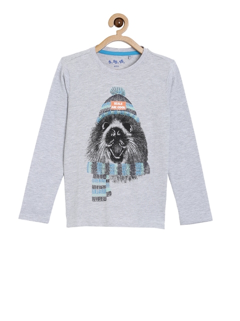 

5.10.15 Boys Grey Melange & Black Seal Print Round Neck T-shirt