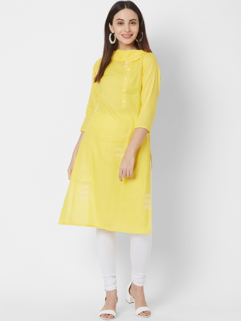 

Vedic Women Yellow Solid A-Line Kurta