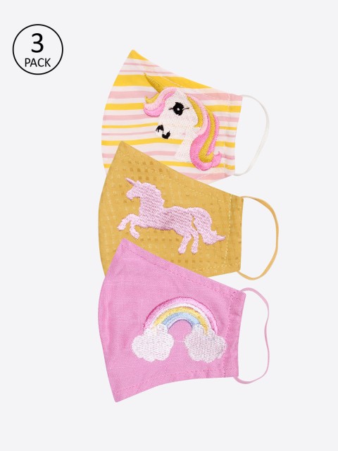

CUTECUMBER Girls 3 Pcs Assorted Embroidered 2-Ply Anti-Pollution Reusable Cloth Masks