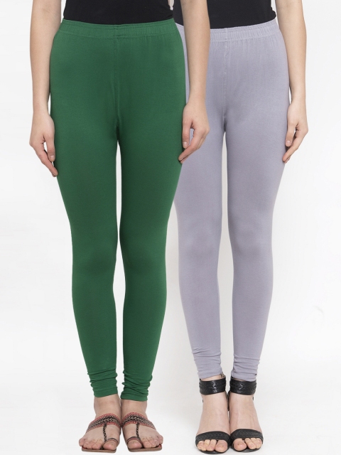 

TAG 7 Women Pack Of 2 Solid Churidar-Length Leggings, Green