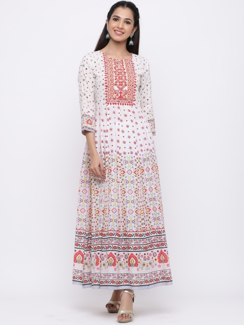 

Juniper Women White & Red Embroidered Maxi Dress