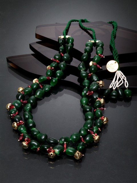 

DUGRISTYLE Gold-Plated Sterling Silver Gold-Plated Handcrafted Haryali Ghungru Necklace