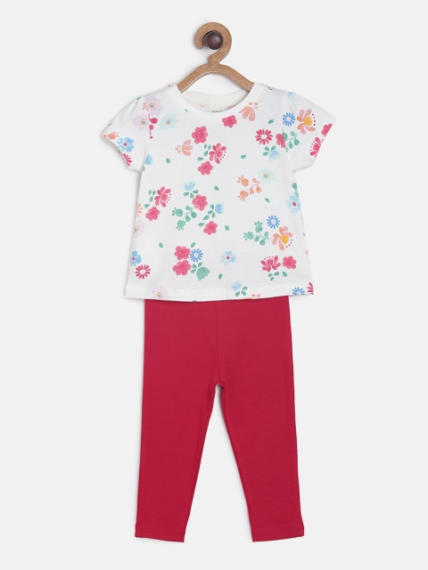 

MINI KLUB Girls White & Magenta Floral Print T-shirt with Pyjamas