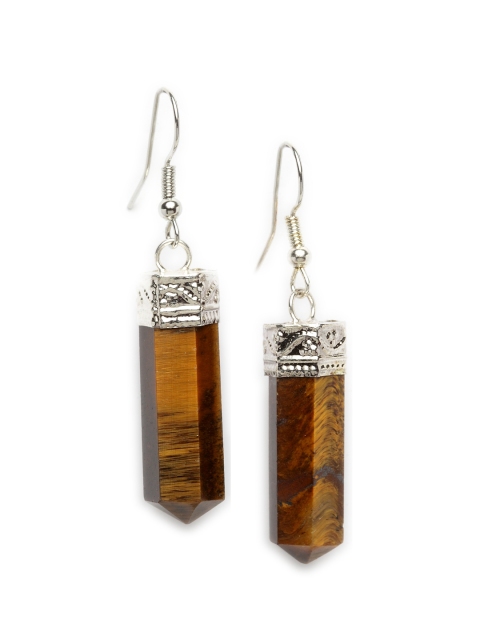 

DUGRISTYLE Silver-Plated & Brown Crystals Geometric Drop Earrings
