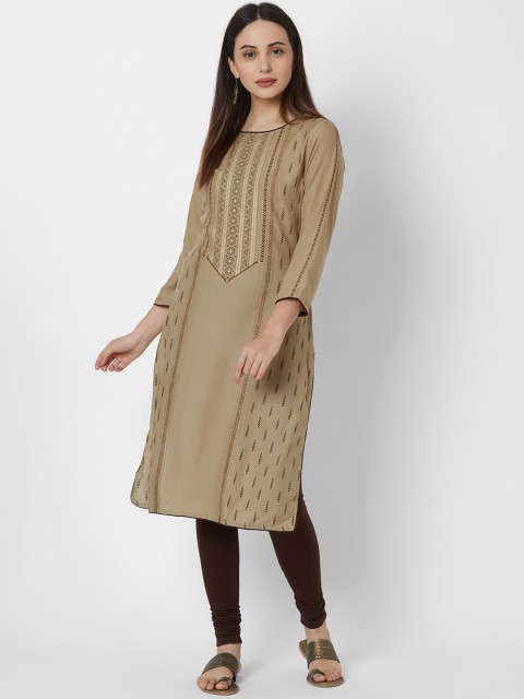 

Vedic Women Brown Printed A-Line Kurta