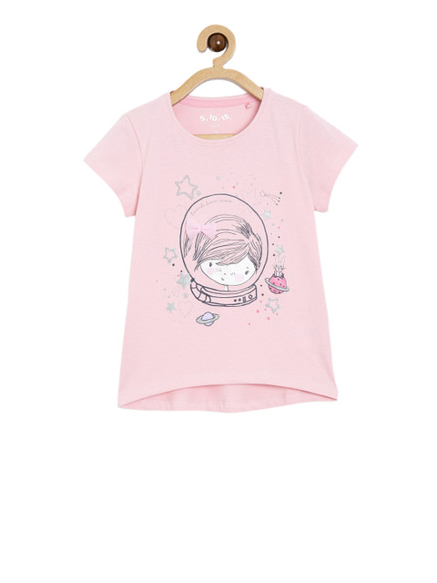 

5.10.15 Girls Pink & Blue Printed Embellished Round Neck T-shirt