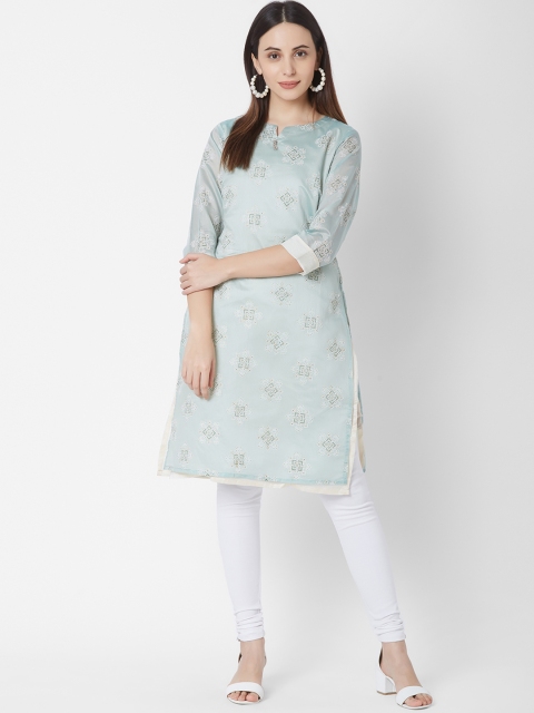 

Vedic Women Blue & White Woven Design Straight Kurta