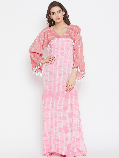 

The Kaftan Company Pink & White Printed Nightdress NT_MD_KIMONO13
