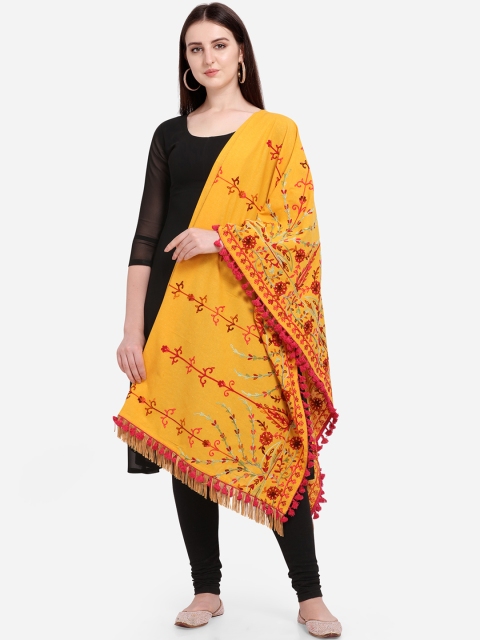 

Mesmora Women Mustard Yellow Embroidered Stole