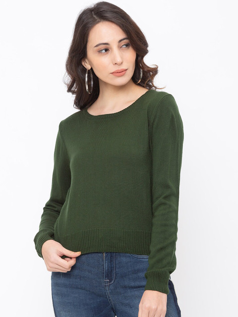 

Globus Women Olive Green Solid Pullover Sweater