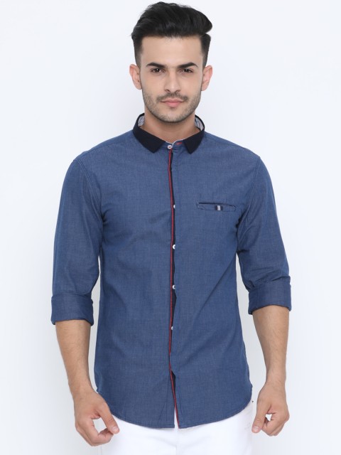 

WITH Men Blue Slim Fit Solid Casual Shirt