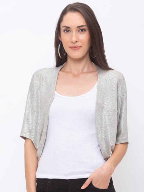 

Globus Women Silver-Toned Solid Open Front Shrug