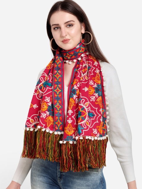 

Mesmora Women Red Embroidered Stole