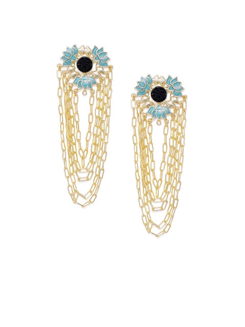 

Golden Peacock Gold-Plated & Black Floral Handcrafted Drop Earrings