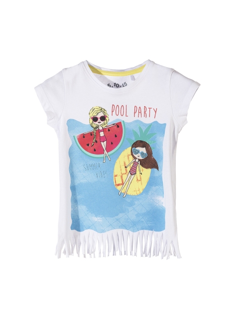 

5.10.15 Girls White Printed Round Neck T-shirt