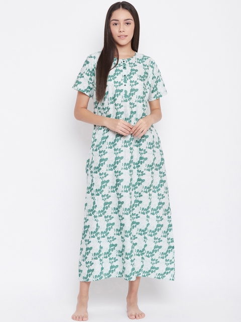 

The Kaftan Company White & Green Printed Nightdress NT_CO_PANDORA53