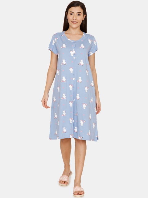 

Zivame Blue & White Printed Nightdress