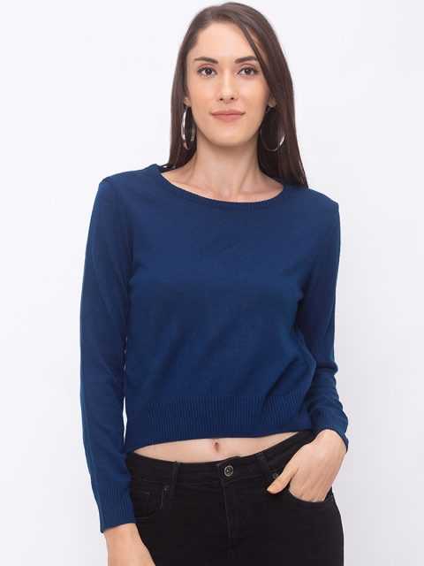 

Globus Women Navy Blue Solid Crop Top