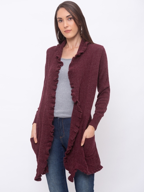 

Globus Women Maroon Self Design Open Front Shrug