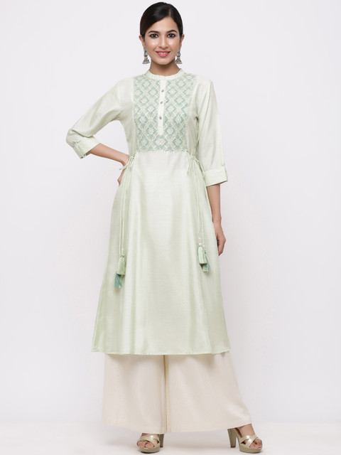 

Juniper Women Green Woven Design A-Line Kurta