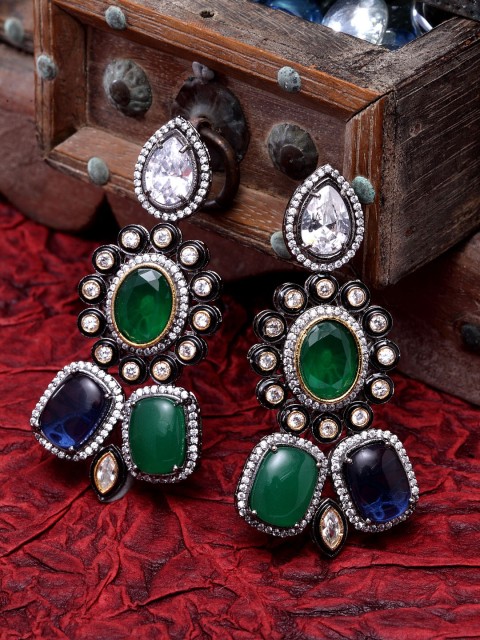 

DUGRISTYLE Green & White Geometric Drop Earrings