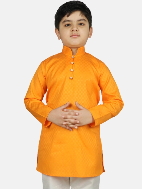 

SG YUVRAJ Boys Mustard Yellow Woven Design Straight Kurta