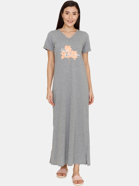 

Zivame Women Grey Melange Printed Nightdress