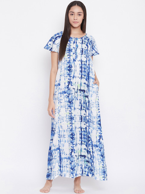 

The Kaftan Company Blue & Off-White Printed Nightdress NT_VS_BIANCA36