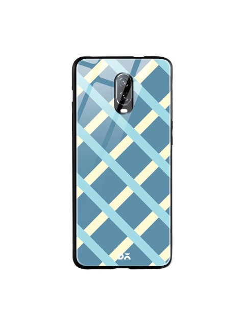 

DailyObjects Blue & White Blueberrry Diagonal Checks OnePlus 6T Glass Case