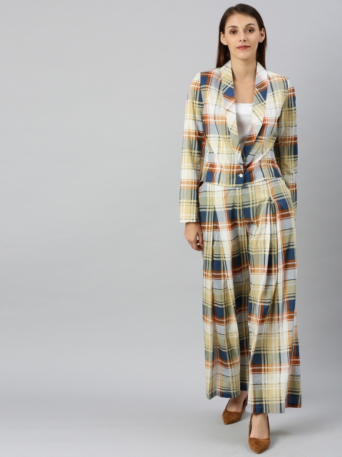 

AKS Women Multicoloured Checked Coat with Palazzos, Multi