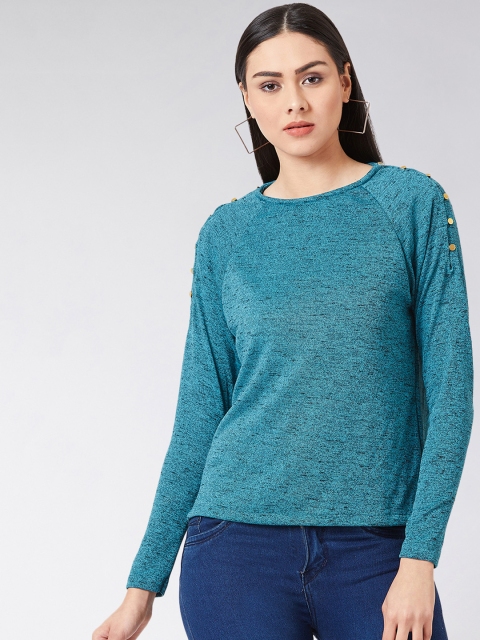 

Miss Chase Women Teal Green Self Design Pure Cotton Top