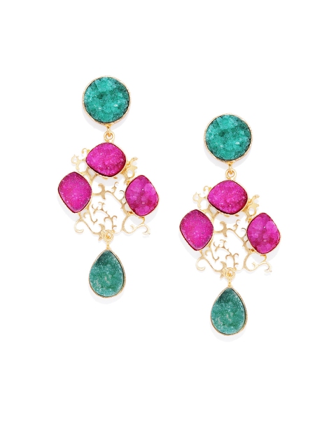 Golden Peacock Gold-Plated & Pink Contemporary Handcrafted Drop Earrings