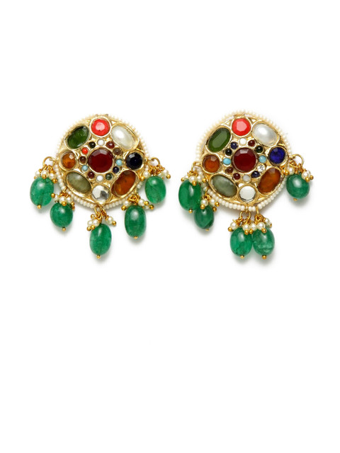 

DUGRISTYLE Green & Gold-Toned Circular Drop Earrings